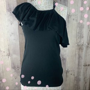 NWT Chaser black ruffle one shoulder tee size Medium